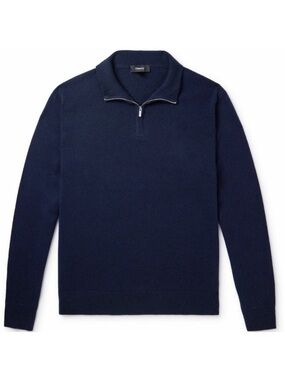 Theory 100% Cashmere Hilles Quarter Zip Sweater Navy Blue